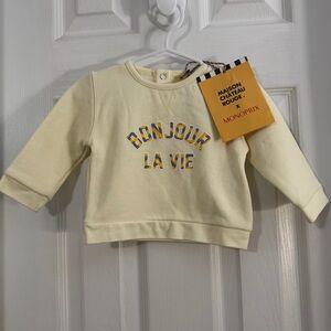 NWT Maison Chateau Rouge Cream Bonjour La Vie Cozy Sweatshirt Long Sleeve